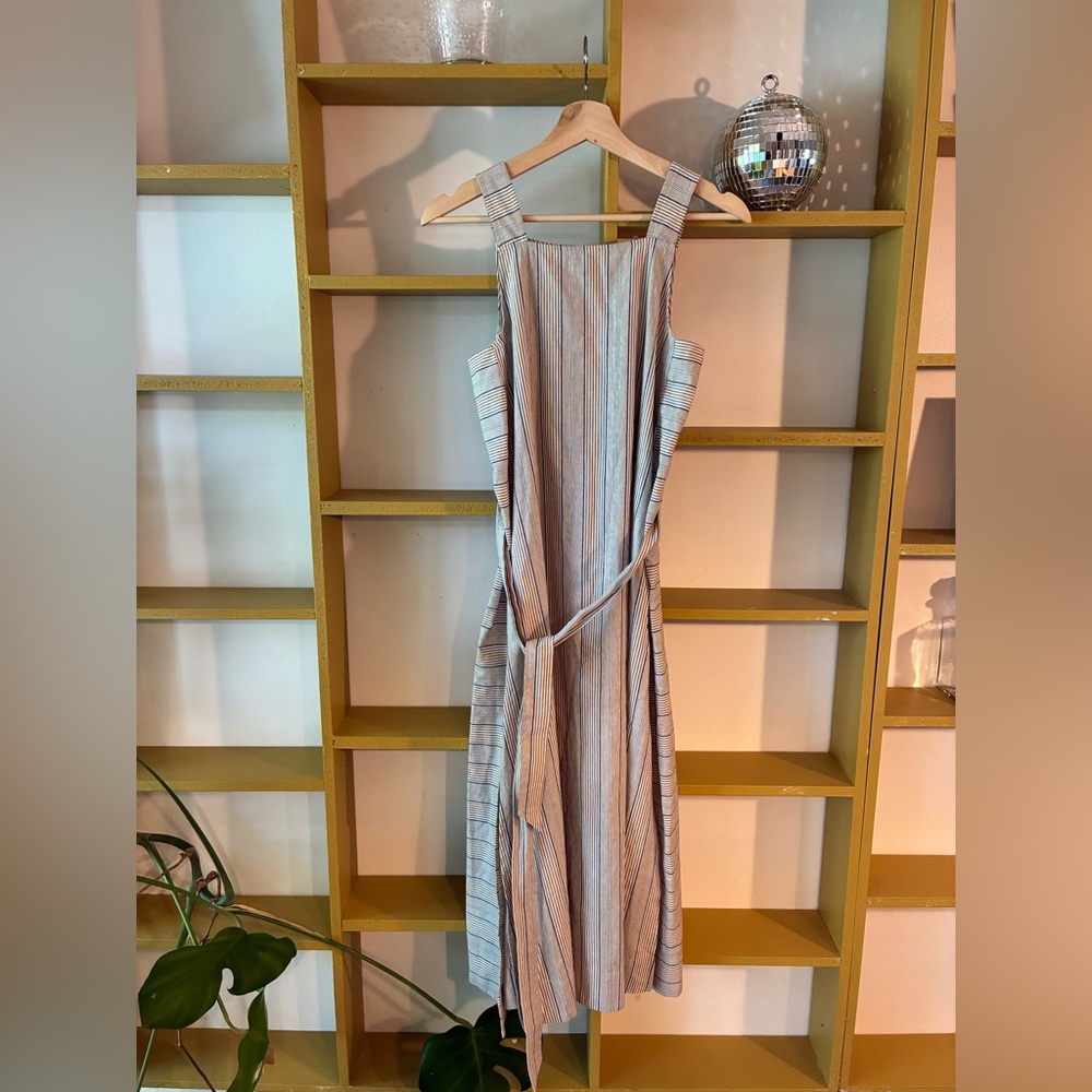 Storia Striped Maxi Dress in Beige and Blue